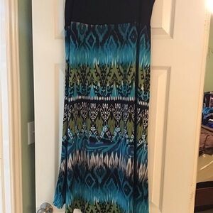Elegant Black, Blue and green A line Patterned Skirt